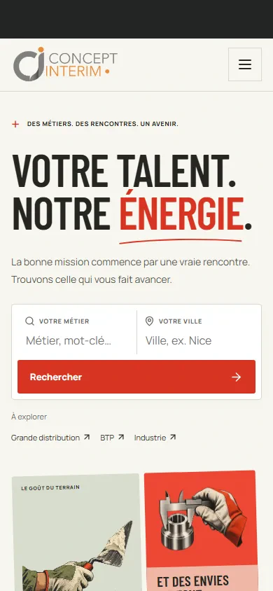 Vue mobile du prototype Concept Intérim
