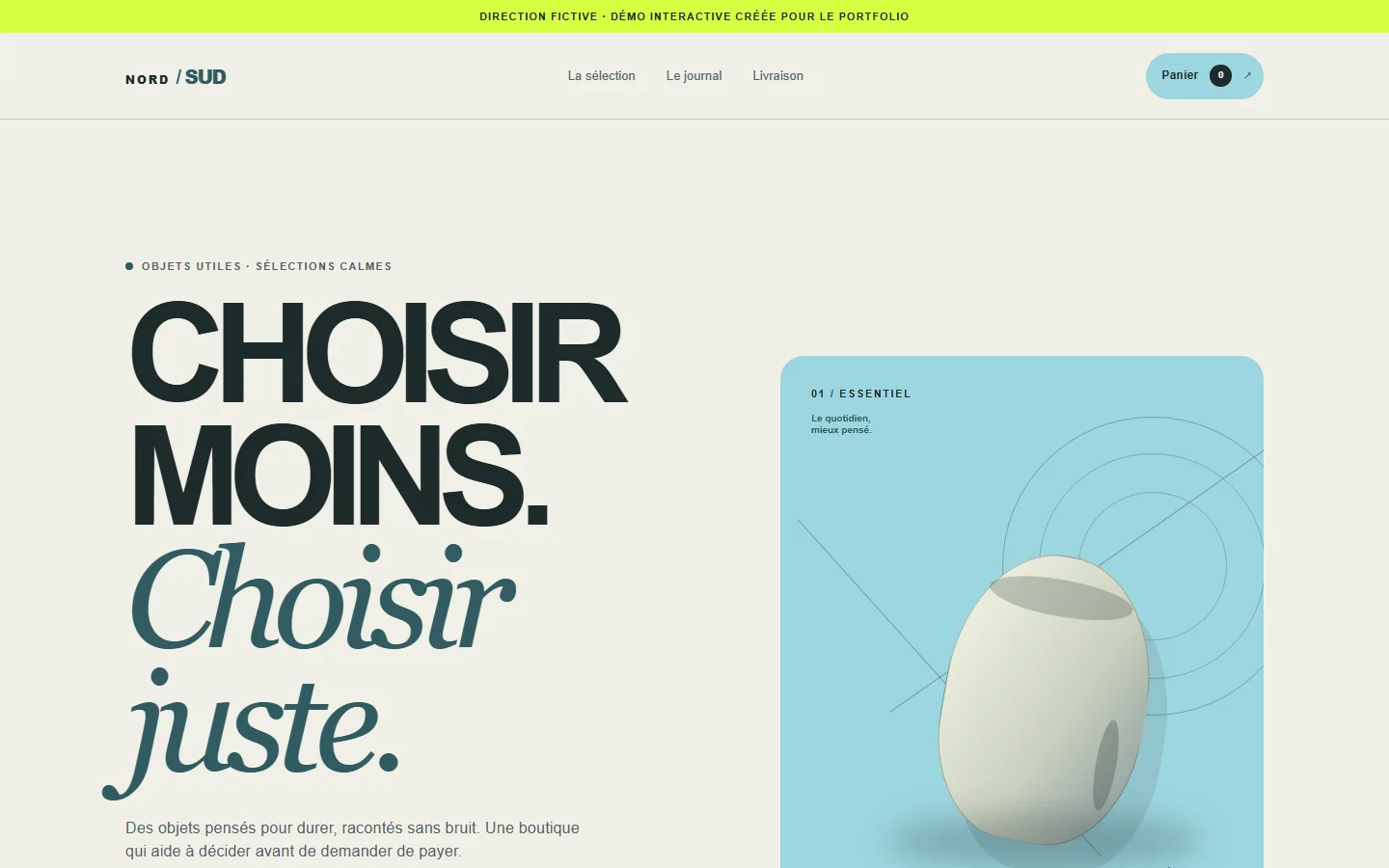 Page d’accueil du prototype Nord / Sud Goods